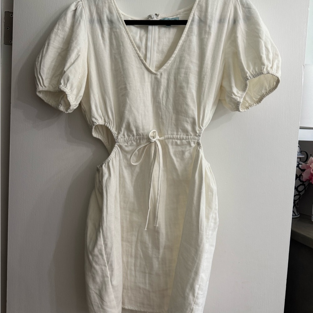 Cream Puff Sleeve V-Neck Sundress